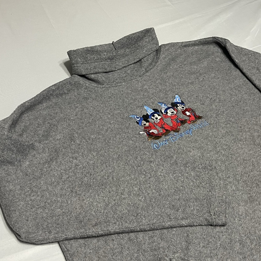 Vintage Disney World Sweatshirt Adult XL Gray Fleece TurtleNeck Wizard Mickey
